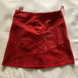 Red High Waisted Velvet Skirt